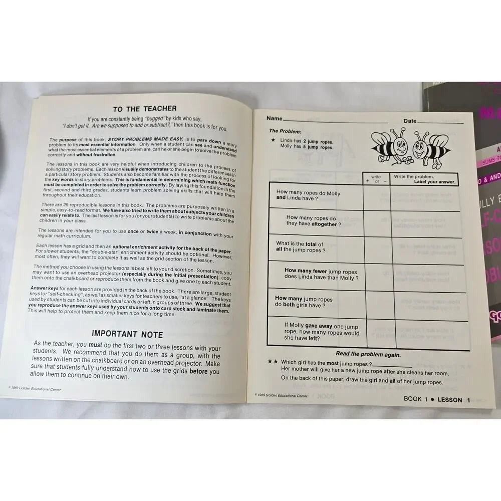 Golden Educational Center Math Story Problem Workbooks Worksheets K-3 Homeschool